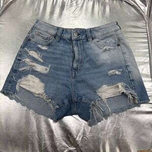 American Eagle Jean Shorts "Mom Short" Denim Blue Stretch Distressed‎ 2 26x12